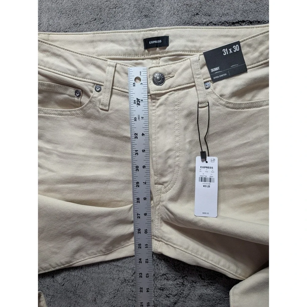 Express Skinny Hyper Stretch Jeans Men's Size 31x30 Cream MSRP $88